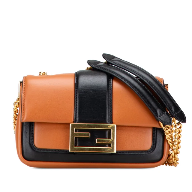 Brown Fendi Mini Bicolor Nappa Apolo Chain Baguette Shoulder Bag in Brown Nappa leather from Designer Revival