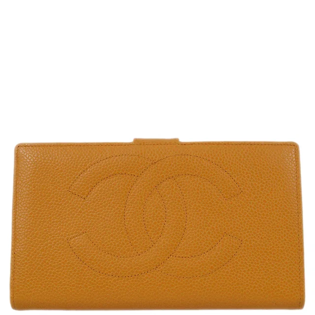 Chanel 1997-1999 Orange Caviar Timeless Long Wallet in Orange Caviar leather from AMORE Vintage Tokyo