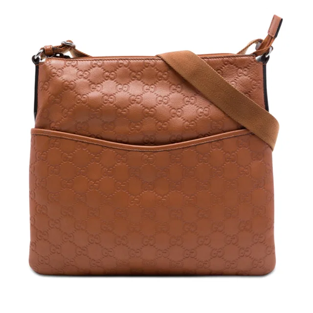 Brown Gucci Guccissima Flat Messenger Bag in Brown Leather from Designer Revival