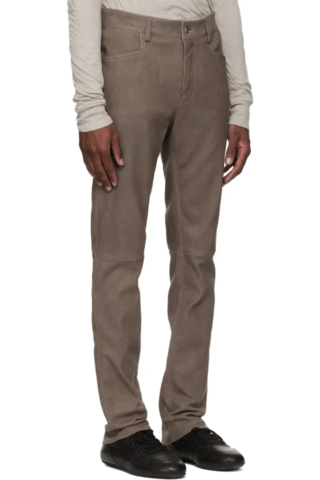Rick Owens Gray Temple Tyrone Leather Pants, photo 2 of 4 from SSENSE