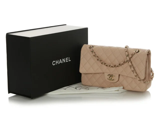 Chanel Medium/Large Beige Quilted Caviar Classic Double Flap in Beige Caviar leather from Ann's Fabulous Finds, photo 2 of 10