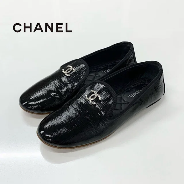 Chanel CC Logo Patent Quilted Opera Shoes Loafers Black in Black Patent leather from The Reluxe