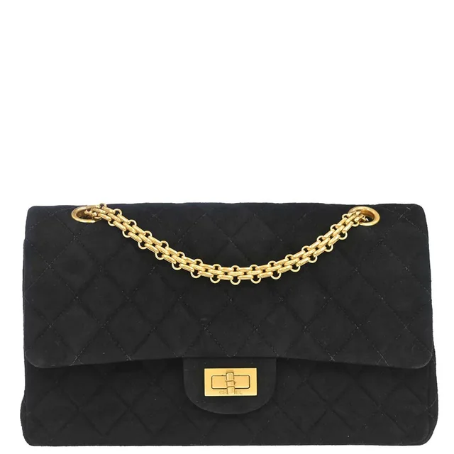 Chanel 1997-1999 Black Suede 2.55 Medium Classic Double Flap Shoulder Bag in Black Suede from AMORE Vintage Tokyo