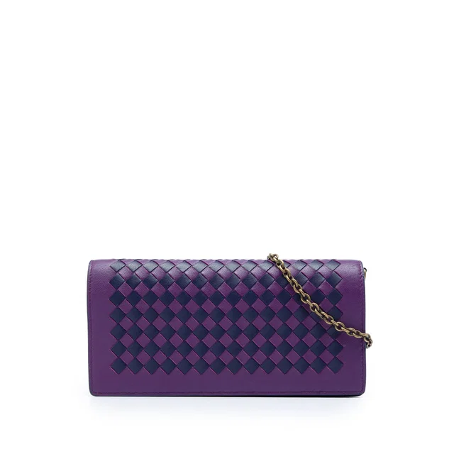 Purple Bottega Veneta Bicolor Nappa Intrecciato Continental Wallet on Chain Crossbody Bag in Purple Nappa leather from Designer Revival