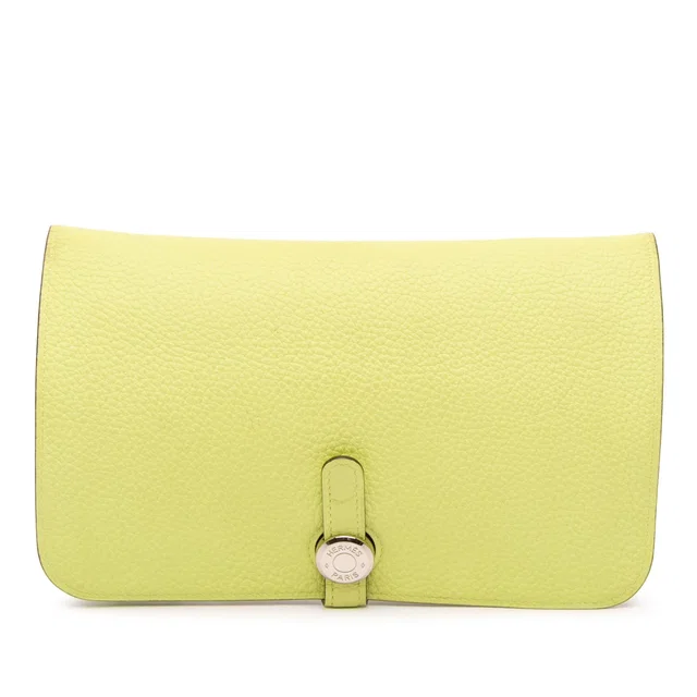 Yellow Hermès Togo Dogon Duo Wallet GM in Yellow Togo leather from Designer Revival