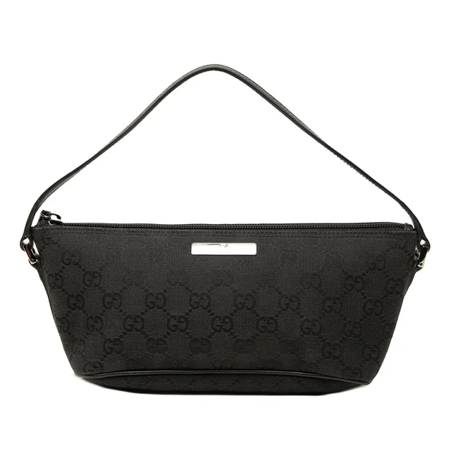 Black Gucci GG Canvas Boat Shoulder Bag in Black Canvas from Designer Revival