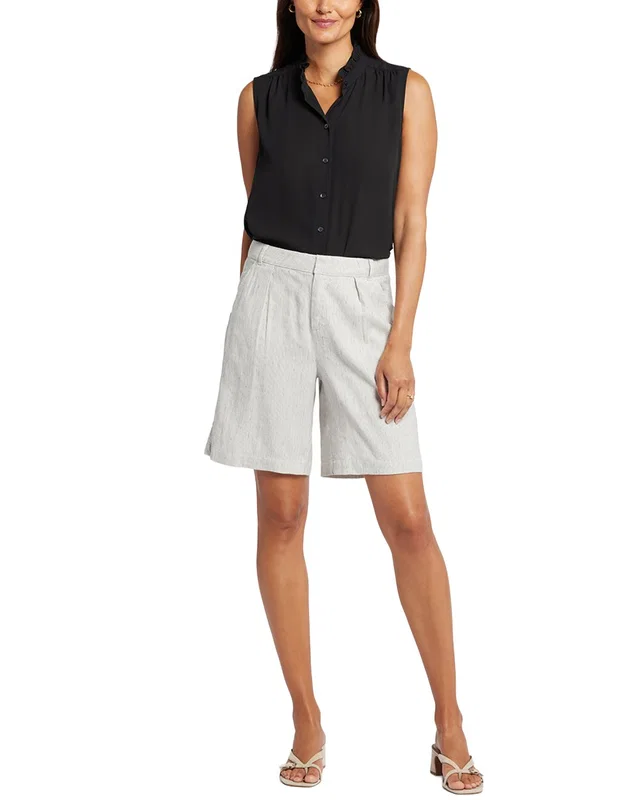 NYDJ Relaxed Slubby Stripe Linen-Blend Short, image 1 of 1 from Rue La La