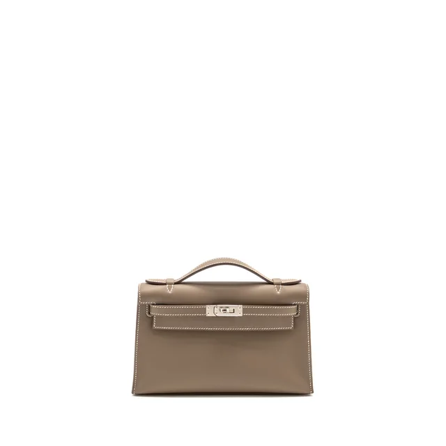 Hermès Kelly Pochette swift etoupe SHW stamp W in Taupe Swift leather from EMIER