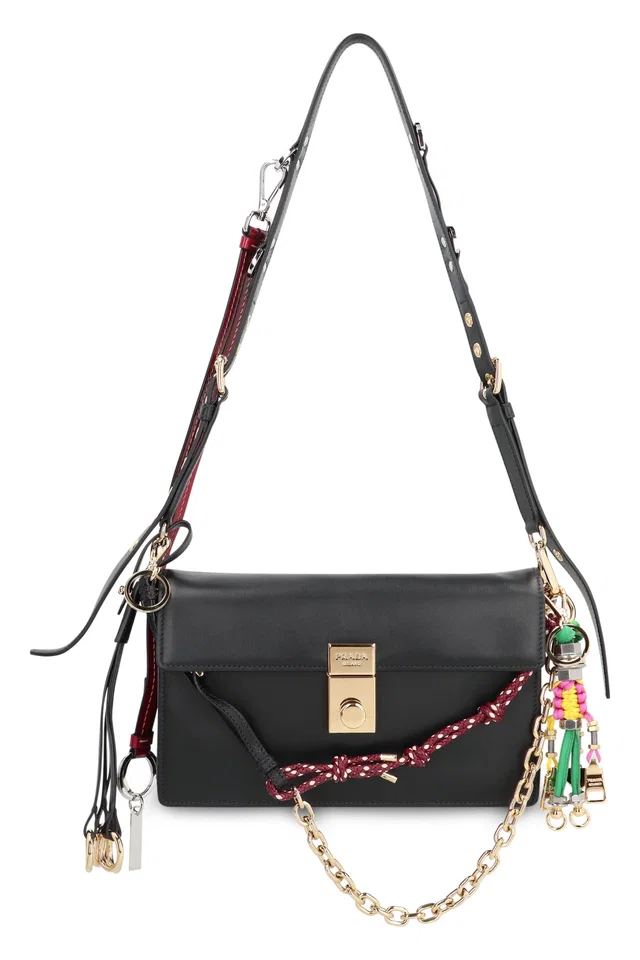 Prada Calf Leather With Flap Closure Shoulder Bag — Black in Black Calfskin from HEWI