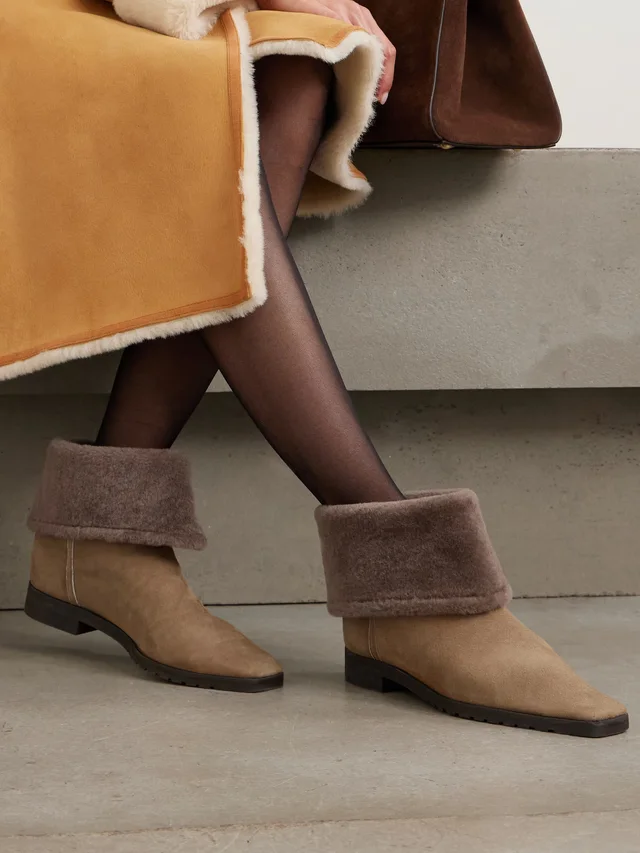 TOTEME Shearling-trimmed suede ankle boots in taupe 100% Shearling, photo 2 of 4 from NET-A-PORTER (Canada)