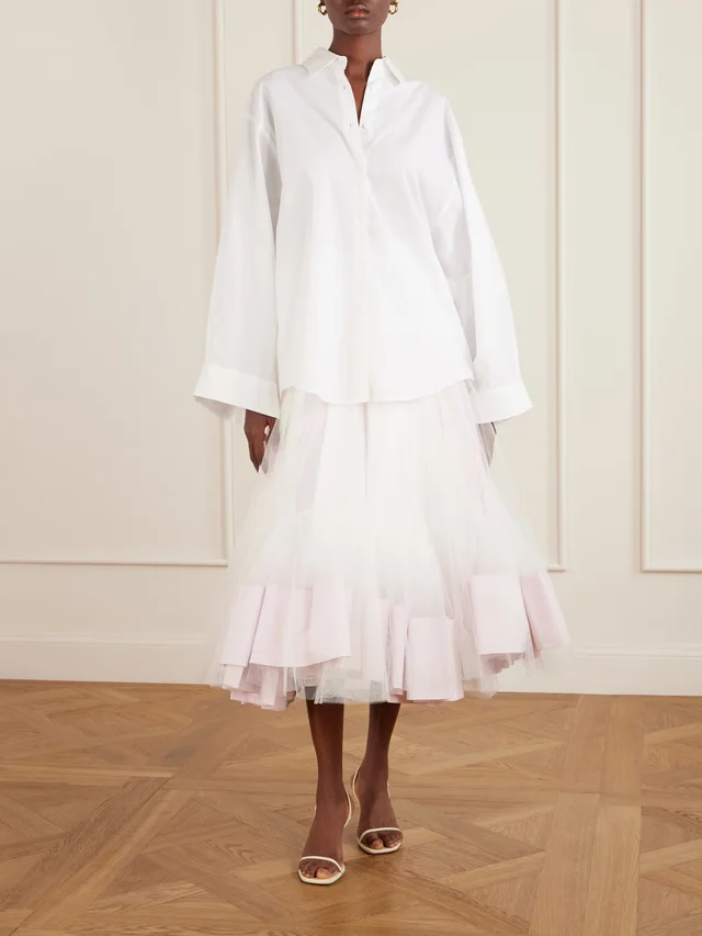 JACQUEMUS La Jupe Mireio pleated cotton-trimmed tulle midi skirt in Pink, photo 2 of 2 from NET-A-PORTER (Canada)