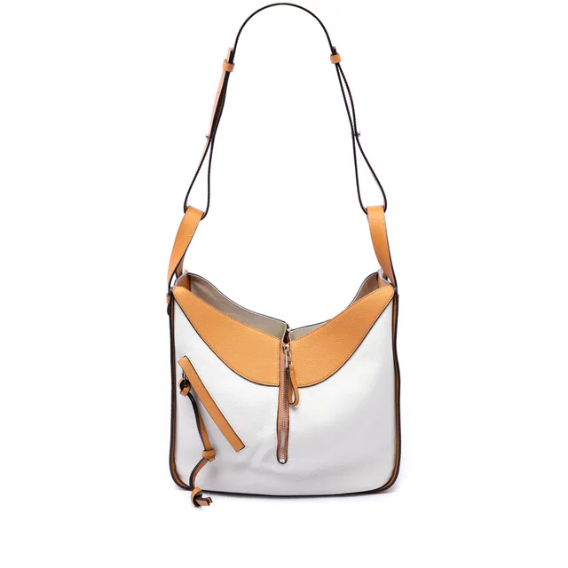 White LOEWE Medium Bicolor Grained Calfskin Hammock Satchel in White Caviar leather from Designer Revival