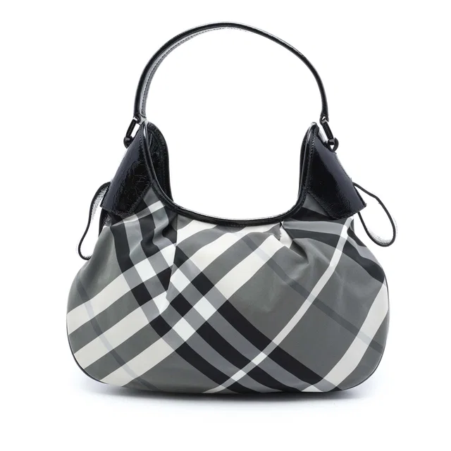 Gray Burberry Beat Check Nylon Brooklyn Hobo in Grey Nylon from Designer Revival