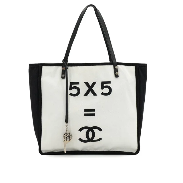 Chanel Let's Lemon Straight Tote Shoulder Bag White Canvas Leather Silver Hardware from Luxury Promise
