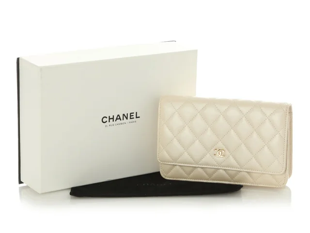 Chanel Beige Quilted Lambskin Wallet on Chain WOC in Beige Lambskin from Ann's Fabulous Finds, photo 2 of 10