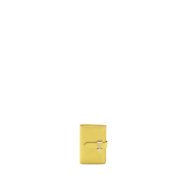 Hermès Bearn Compact Wallet Chèvre Mysore Lemoncello SHW Stamp W in Goatskin from EMIER