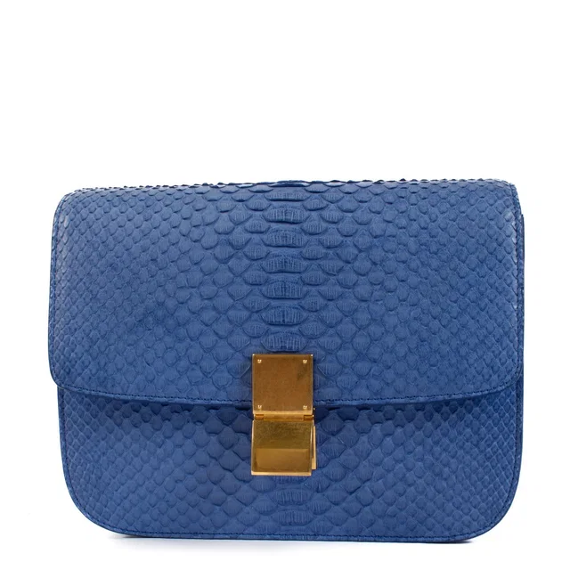 Celine Royal Blue Python Medium Classic Clutch in Blue Python from Labellov