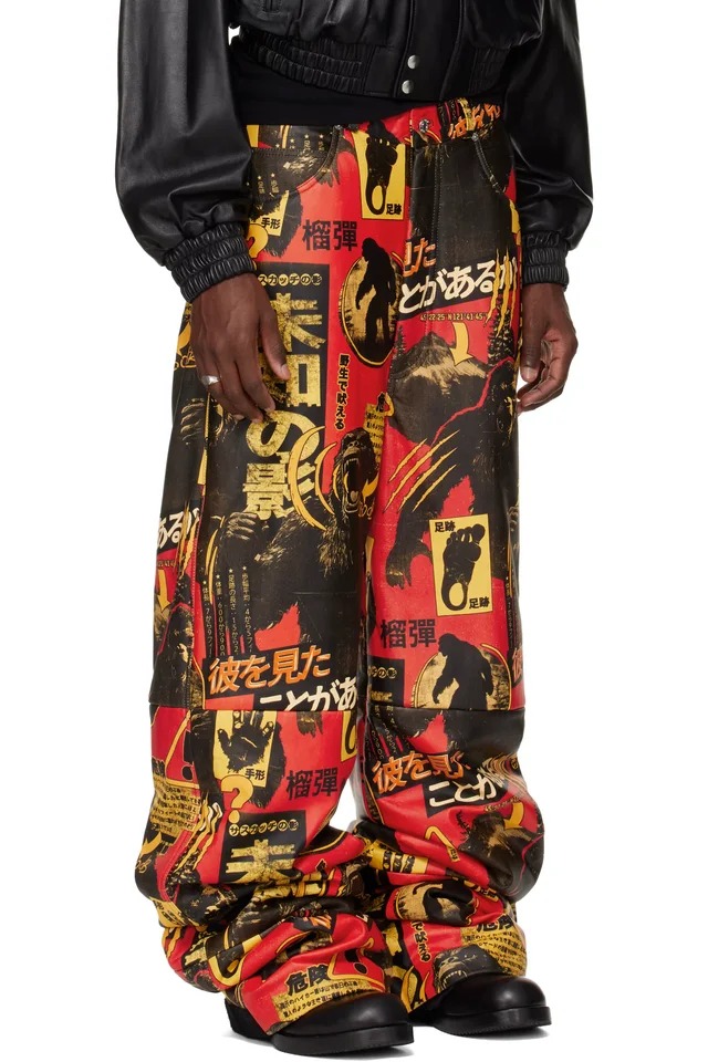 LU'U DAN SSENSE Exclusive Black & Red Stacked Leather Snow Pants, photo 2 of 2 from SSENSE