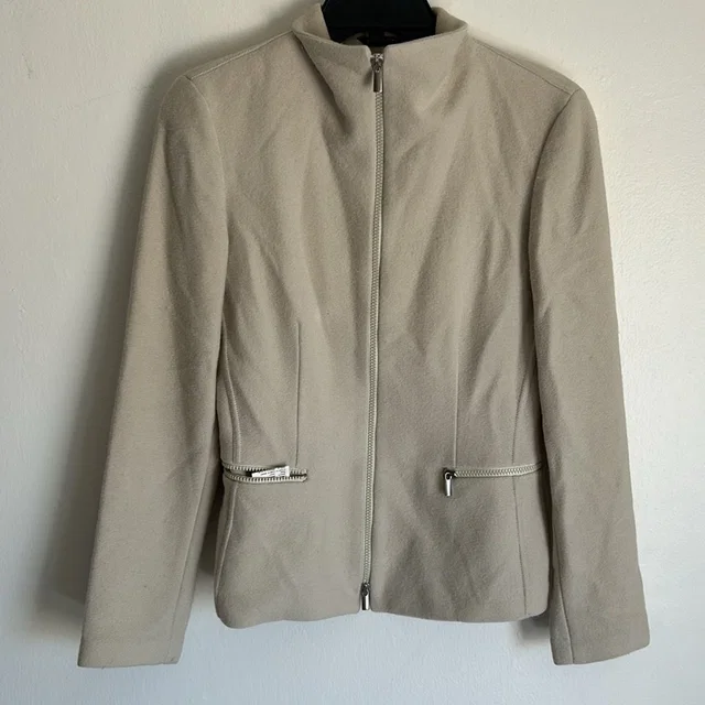 Giorgio Armani Cashmere Wool Blend Zip Up Collarless Jacket Size 42 in brown|neutral Cashmere from Poshmark