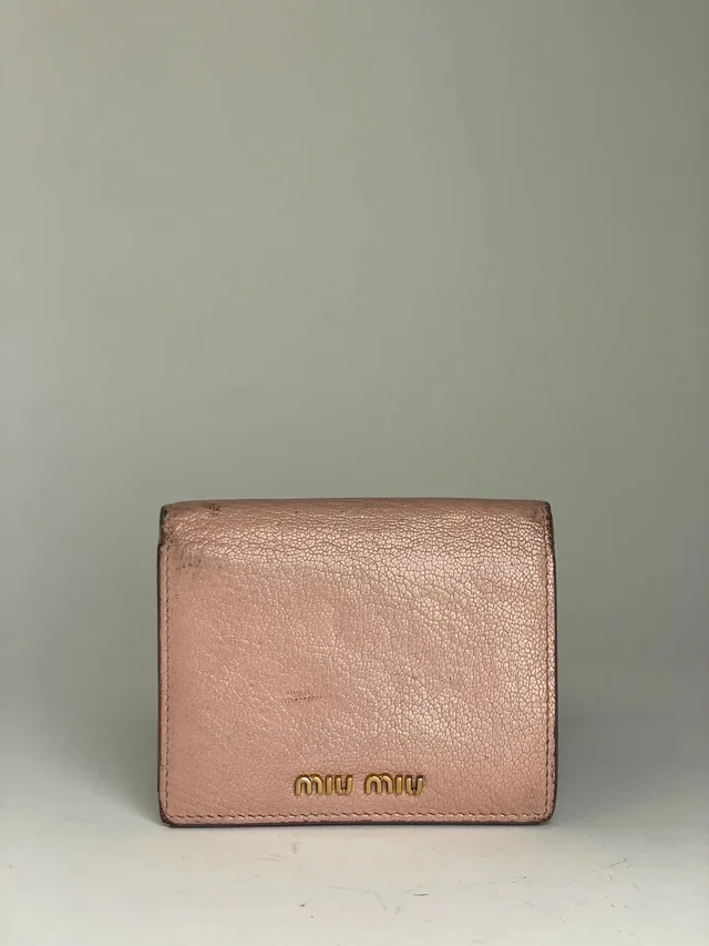 Miu Miu Distressed Leather Wallet Pink in multicolor Leather from Grailed
