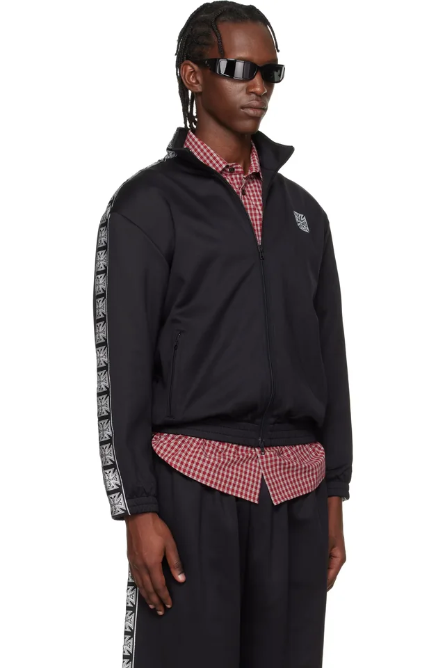 VETEMENTS Black Biker Cross Tape Zip-Up Track Jacket, photo 2 of 4 from SSENSE