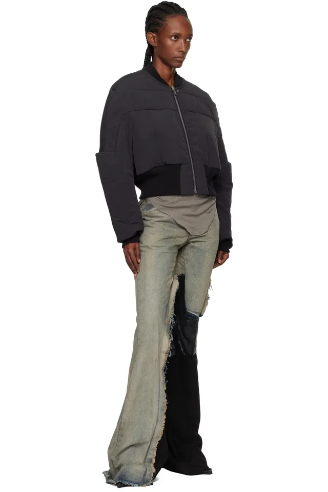 Rick Owens Black Concordians Girdered Cropped Bomber Down Jacket, photo 4 of 4 from SSENSE