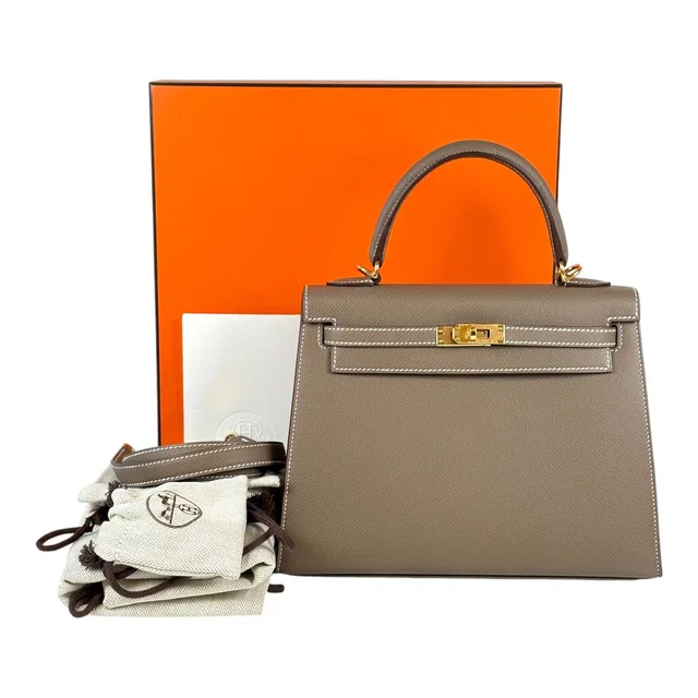 Hermès Kelly 25cm Epsom Etoupe - B Stamp - Full Set in Taupe Epsom leather from Luxury Promise