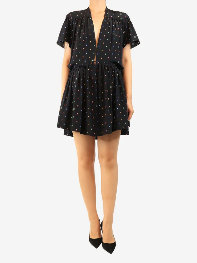 Stella McCartney Black silk polka dot mini dress - size UK 10 in Black Silk from Sign of the Times