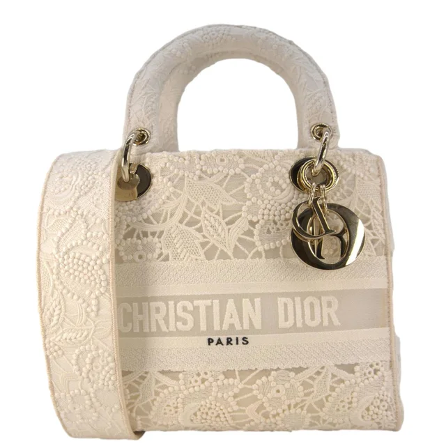 Lady dior D-Lite Embroidered Canvas Shoulder Bag White in White Canvas from Dallas Designer Handbags