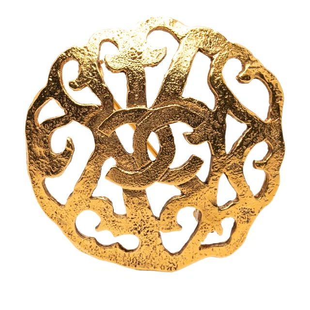 Gold Chanel CC Gold Plated Brooch in Gold from Designer Revival