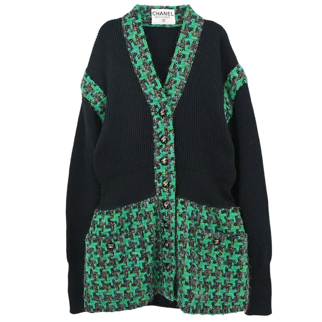 Chanel Houndstooth Cardigan Black in Black from AMORE Vintage Tokyo