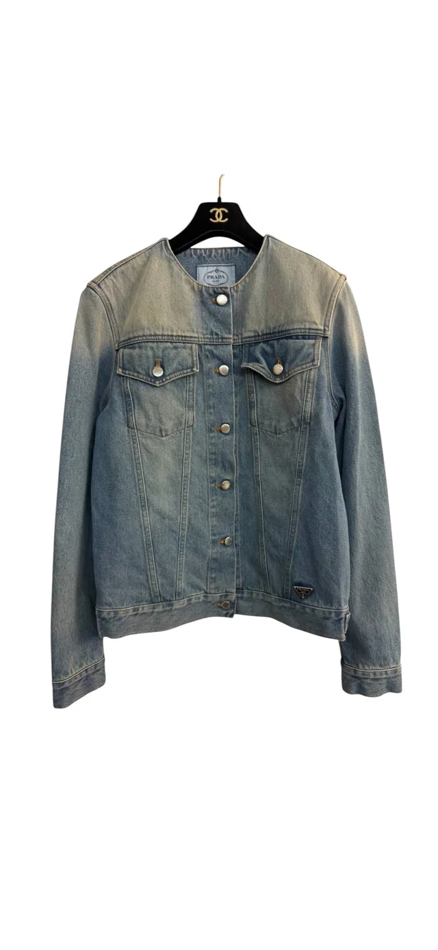 Prada Logo Denim Jacket Sz S in Denim from Luxury Promise