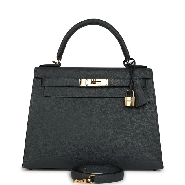 Hermès Kelly Sellier 28 Gris Misty Epsom Permabrass Hardware in Grey Epsom leather from Madison Avenue Couture