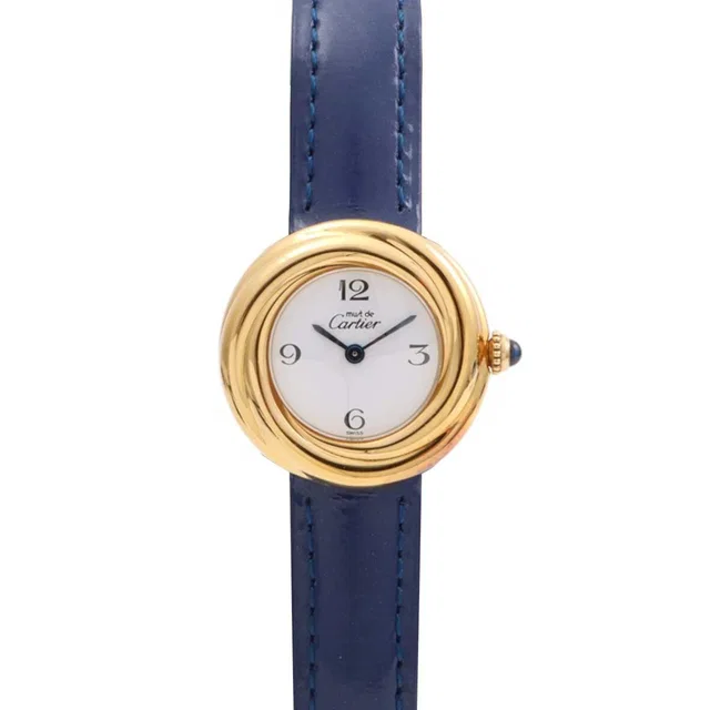 Cartier Must Trinity W1010844 Quartz White/Gold/Blue in White Leather from VINTAGE QOO TOKYO