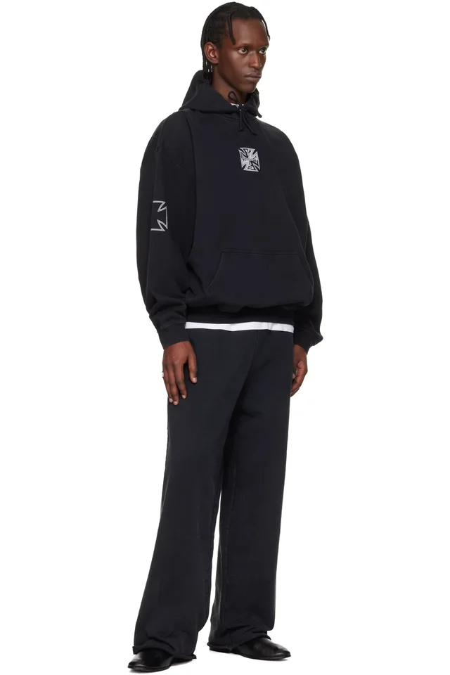 VETEMENTS Black Embroidered Biker Cross Stripe Sweatpants, photo 4 of 4 from SSENSE