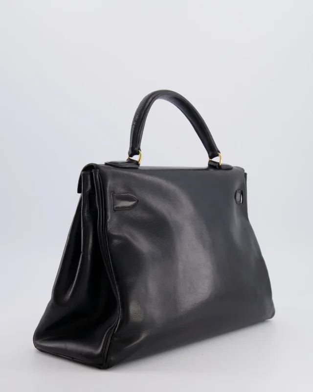 Hermès Vintage Kelly 32 Retourne Bag in Black Box leather from Sellier, photo 10 of 22