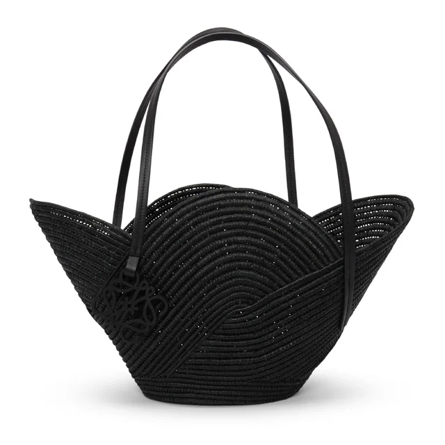 Loewe x Paula's Ibiza Black Raffia Petal Basket Tote in Black Raffia from Blue Spinach