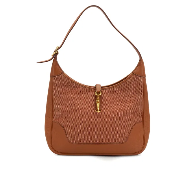 Hermès Trim 31 Brown Taurillon Clemence Toile H Shoulder Bag 1997 Square A Gold Hardware in Brown Clemence leather from Luxury Promise