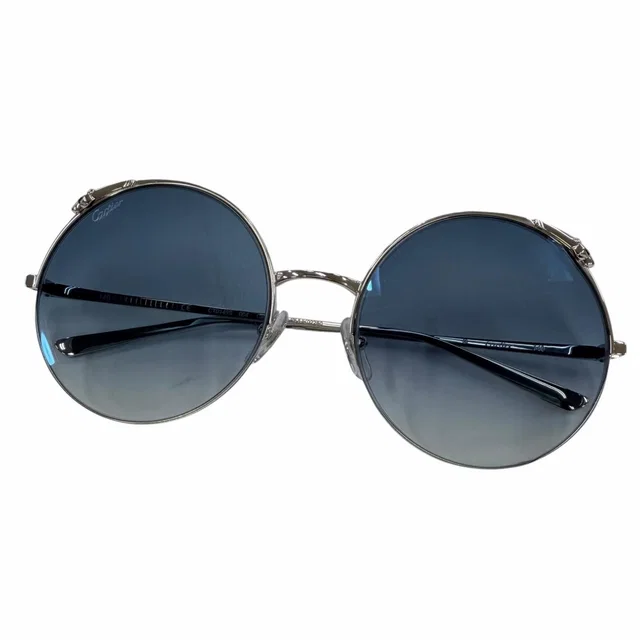 Cartier Panthere Round Half Rim Sunglasses Silver Blue Gradient 60 20 Demo Lens in Blue from The Reluxe