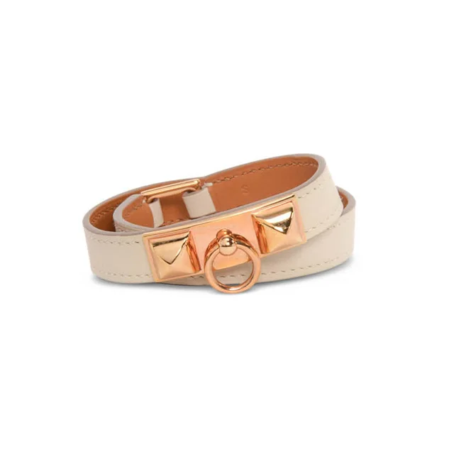 Hermès Swift Rivale Double Tour Bracelet RGHW in Craie Swift leather from Blue Spinach