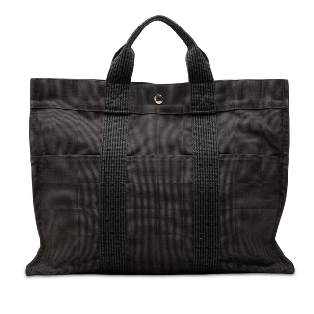 Grey Hermès Canvas Herline MM Tote Bag in Grey Canvas from Designer Revival