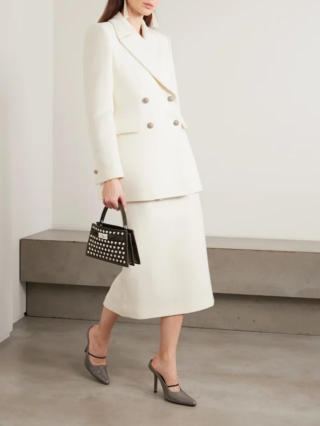 ALESSANDRA RICH Double-breasted wool blazer in White, photo 2 of 2 from NET-A-PORTER (Canada)