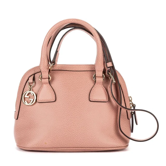 Gucci Small Faux Crossbody Pink Gray Calfskin Leather in Pink Calfskin from The Reluxe