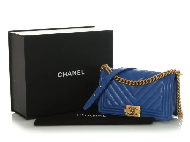 Chanel Old Medium Cobalt Blue Chevron-Quilted Caviar Boy Bag in Blue Caviar leather from Ann's Fabulous Finds, photo 2 of 10
