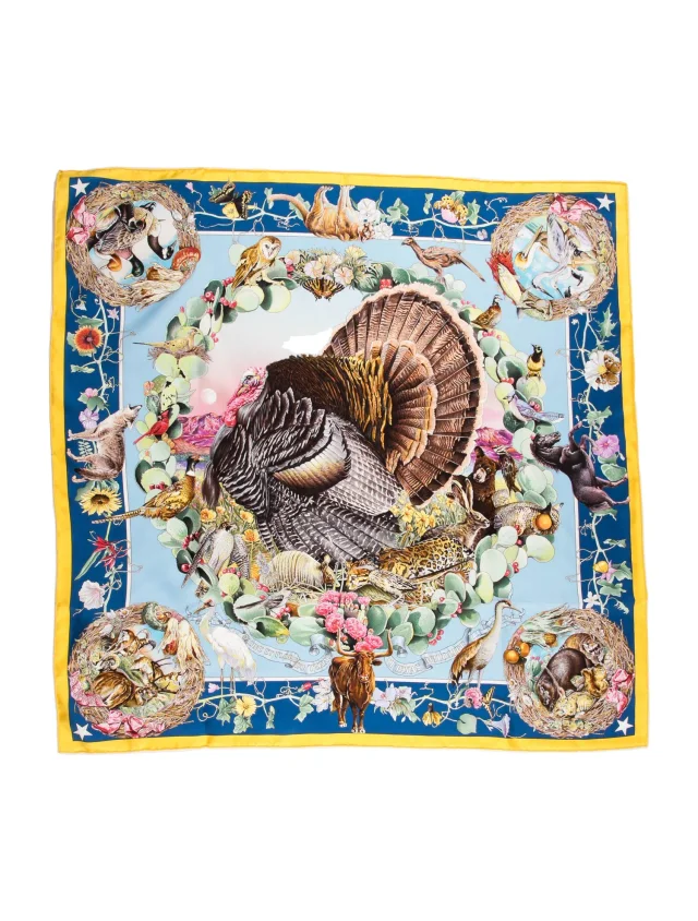 Hermès Faune et Flore du Texas Silk Scarf w/ Tags in blue Silk from The RealReal