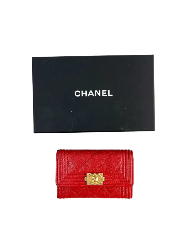 Chanel Boy Flap Card Holder Wallet in Red from Season 2 Consign, photo 2 of 3