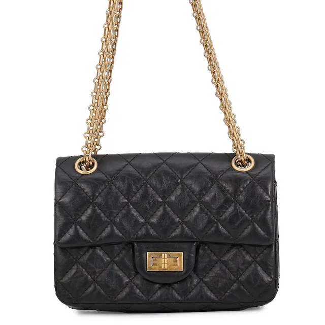 Chanel Matelasse 2.55 ChainShoulder Bag BlackAS0874 Aged Calf Leather Size Mini in Calfskin from GALLERY RARE