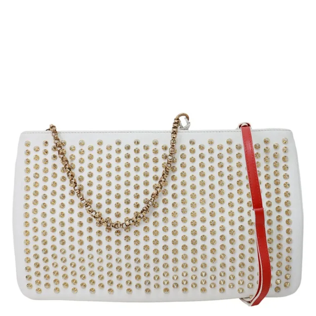 Christian Louboutin LoubiPosh Spiked Leather Clutch Crossbody Bag White in White Leather from Dallas Designer Handbags