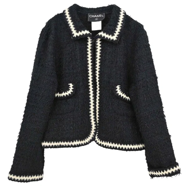 Chanel 1998 Tweed Jacket Black #40 in Black Tweed from AMORE Vintage Tokyo