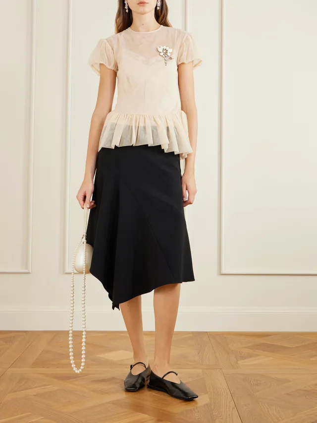 SIMONE ROCHA Embellished organza peplum blouse in Beige, photo 2 of 2 from NET-A-PORTER (Canada)